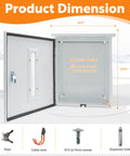 Slick Outdoor Electric Vehicle Charger Cover With Viewing Window For Tesla And Universal Wall Box Weatherproof Secure Locking Design No Sweat Install For Home Use dimensions display with keys, cable hook and components.