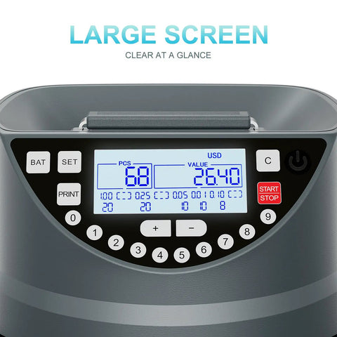Coin Counter And Sorter With TFT Display For Five Denominations Up To 300 Coins Per Minute showing large screen with controls