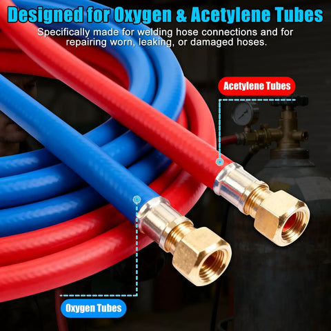 Hose Repair Kit With Crimper And Crimp Tool For 3/16 To 1/4 Inch ID Air Hoses Brass Fittings Welding Torch Oxygen Acetylene Lines