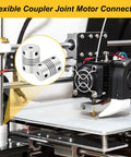 Four Pack Dope Flexible Shaft Couplings 15 by 20mm Aluminum Alloy Motor Couplers for 3D Printer and CNC Machines Bore 3mm to Three Point Seventeen Millimeter Encoders DIY Projects Smooth Drive Linkage Easy Install shown close-up on 3D printer.