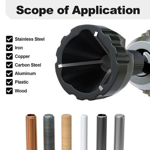 LATTHANT deburring external chamfer tool with tungsten carbide blade, hex shank, 2-pack, shown with threaded rods