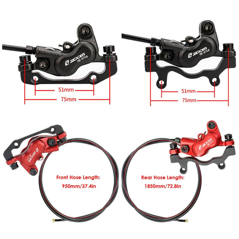 Front and rear calipers with hose from HB876E 4 Piston Ebike Hydraulic Disc Brake Set With Power Off Sensor 160mm Rotors 2 Pin Or 3 Pin
