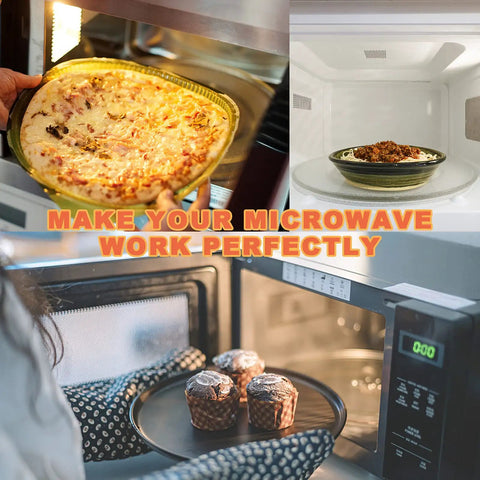 12 And A Half Inch Microwave Turntable Glass Plate Replacement Compatible With LG Samsung Kenmore Hotpoint Panasonic GE Durable BPA Free Glass Tray Oil Resistant Heat Resistant Easy Fit Value Upgrade with foods on a microwave turntable