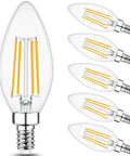 Dimmable Candelabra LED Bulb 2700K Warm White, E12 Base, 60W Equivalent Candle Shape Filament Clear Glass, 6 Pack