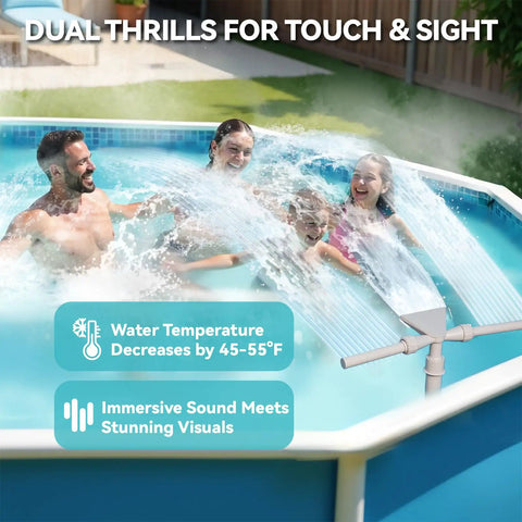 Pool Fountain With Lights For Above Ground And Inground Pools Dual Layer Spray Solar Powered Waterfall Sprinkler Chiller And Aerator Outdoor Swimming Pool Water Feature Accessory In Light Gray installed in an above-ground pool