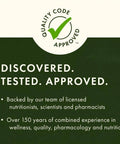 Quality approval badge with text stating discovered, tested, approved by licensed team with 150+ years experience.