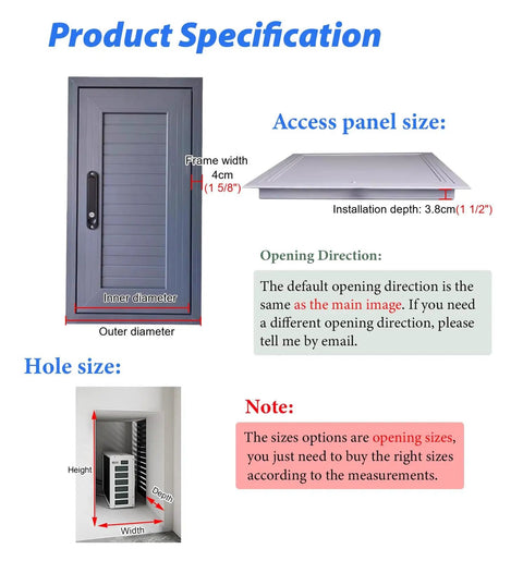 Slick Gray Access Panel For Drywall Walls Rock Solid Aluminum Honeycomb Build with specifications for size and installation.