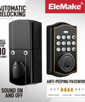 Close-up view of Electronic Keypad Deadbolt With Keyless Entry, Heavy Duty Auto Lock Door Lock Set, Oil Rubbed Bronze Handle display.