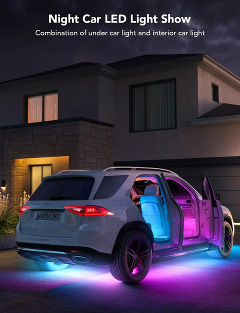 Car Underglow Lights RGBIC Kit With 16 Million Colors And 45 Scene Modes on SUV, exterior LED glow at night