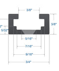 Cross-section diagram of Aluminum 48 Inch T Track for Woodworking Universal Double Cut Profile with precise measurements