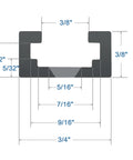 Cross-section diagram of Beefy 48 Inch Aluminum T Track For Woodworking With Double Cut Profile Universal Design Predrilled Mounting Holes
