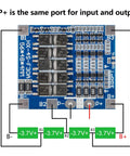 Bad Boy 4S 12.8V LiFePO4 BMS Circuit Board with wiring diagram for input and output ports, 30A continuous, 56A peak.