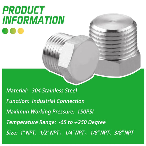Outer Hex Head Pipe Plug Fitting 3 By 8 NPT Male Stainless Steel 304 Pack Of 4 with industrial connection details