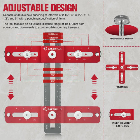 Cabinet Hardware Jig For Knobs And Handles Adjustable Drill Guide With Self Centering Locator Pro Grade Hole Spacing From 2.5 To 5 Inches