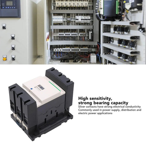 Three Pole AC Contactor 150 Amp With All The Right Accessories For Quick Circuit Connection And Safe Disconnection 110V, shown in a control panel.