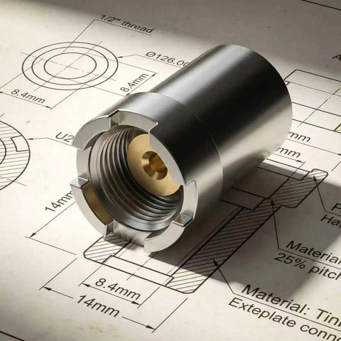 Eight Pack 510 Magnetic Thread Adapter Kit For Atomizers, Stainless Steel Universal Screw Converter Ring Connector For Soldering Iron And Circuit Board Repair, Corrosion Resistant, Compact 0.55 By 0.39 By 0.33 Inches, Silver shown on technical drawings.