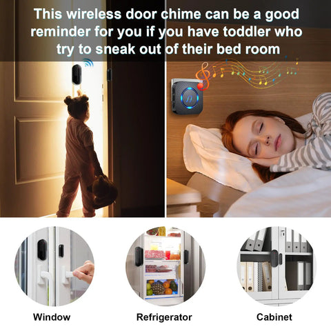 Wireless Door Chime Alarm When Door Opens For Kids Safety At Home Or Business, No Hassle Install Toddler Exit Alert on door