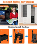 Collapsible Wagon Cart 220lbs Capacity Foldable Beach Wagon Lightweight Portable Utility Cart stored in car and closet.