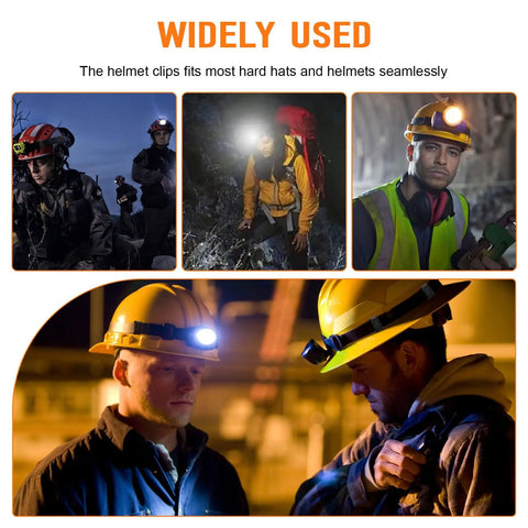 Workers using 12 Pack Hard Hat Light Clips For Headlamps And Headlamp Holders, No Slip Helmet Clips For Full Brim Hard Hats, in action
