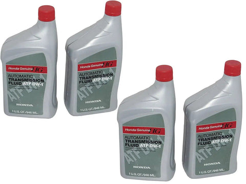 Pack of four Honda DW1 Automatic Transmission Fluid 1 Quart bottles for smooth shifts and solid protection in Honda rides.