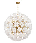 Top Tier 30 Inch 12 Light Pendant Featuring Solid Brass And Fresh White Swirl Handmade Glass for covered patios, showcasing floral design.