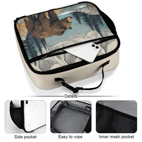Mountain Bear Tree Lake Insulated Lunch Bag with exterior pocket