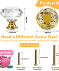 Crystal Cabinet Knobs 30mm Diamond Drawer Pulls Set Of 26 With Gold Base 1-1/4 Inch Diameter 3/4 Inch Base Screws Included