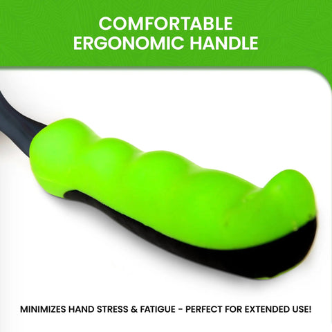 Close-up of ergonomic handle of Ergonomic Hand Rake And Soil Tiller Tool With Carbon Steel Tines Rust Resistant Your Yard Sidekick