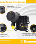 Electric Parking Brake Actuator Motor with labels for parts and features