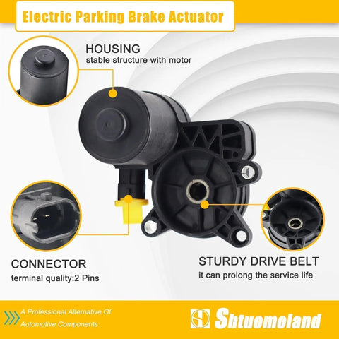 Electric Parking Brake Actuator Motor with labels for parts and features