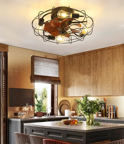 Small Mid Century Caged Ceiling Fan With Lights And Remote 20 Inch Cage Ceiling Fan With Light in modern kitchen setting