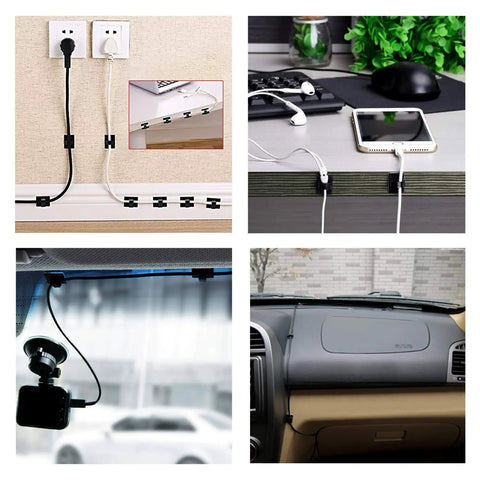 Self Adhesive Cable Clips With 3M Adhesive used to organize cables on walls, desks, and car interiors