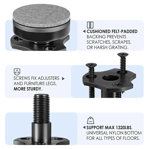Image showing Eight Pack Adjustable Furniture Feet With Three Eighths Inch Sixteen Thread T Nut Kit Levelers.