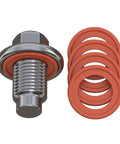 Oil Drain Plug M14x1.5 Zinc Steel With Five Rubber Washers, OEM Replacement For Mopar 6507741AA, shown with washers
