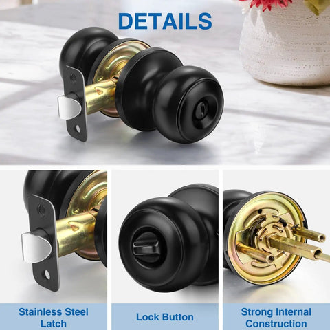 Matte Black Privacy Door Knobs 10 Pack Round Keyless Lockset For Bedroom And Bathroom Doors Interior And Exterior Use Modern