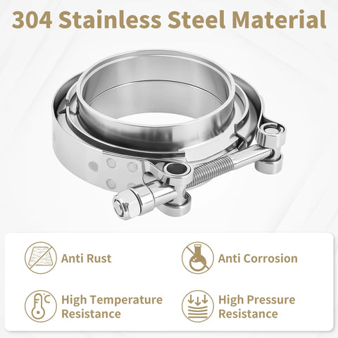 3 Inch V Band Clamp Kit Four Pack For Exhaust Systems With 304 Stainless Steel T Bolt Flanges Male And Female Adapters