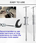 Inner CV Axle Puller Removal Tool 63mm Opening With Nut For Front Wheel Drive Axles shown with slide hammer attachment.