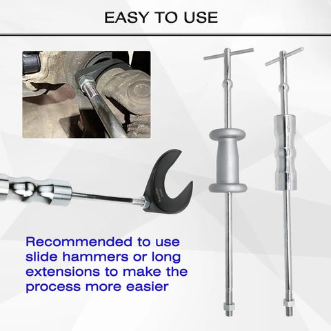 Inner CV Axle Puller Removal Tool 63mm Opening With Nut For Front Wheel Drive Axles shown with slide hammer attachment.
