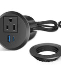 2 Inch Desk Power Grommet Outlet With 20W USB C Fast Charging And 125V 12A Recessed Flush Mount, 6 Ft Cord, USB A QC3.0 And PD Compatible