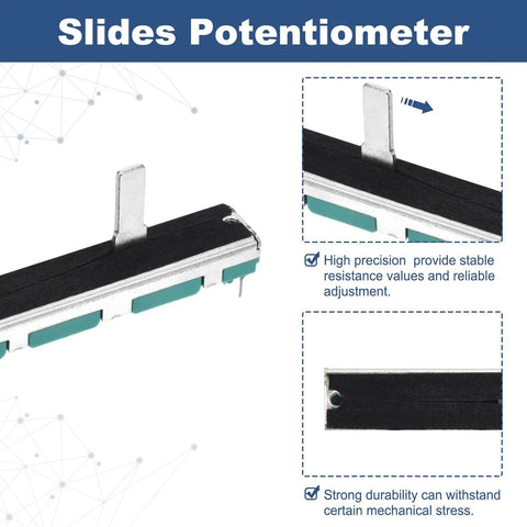 Dope Linear Slide Potentiometer With 6 Pins B50K 60mm Length, 45mm Travel And 4x15mm Handle Fader, front view showing detail.