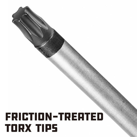 Friction-treated tip of 9 Piece Torx Star T Handle Hex Allen Key Wrench Set With Speed Sleeves For Fast Spin.