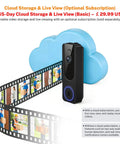 1080P Wireless Dome Surveillance Camera with Cloud Storage and Live View feature depicted in film strip and cloud graphic