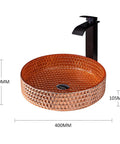 USZWBY Bathroom Vessel Sink Vanity Glass Vessel Bowl Sink Cylindrical Countertop Sink Bowl Above Counter Sink Art Basin with Waterfall Faucet and Pop Up Drain,Gold in geometric design with modern black faucet.