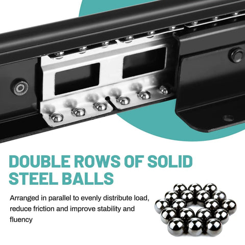 Double rows of solid steel balls for Undermount Heavy Duty Drawer Slides 24 Inch Full Extension Bottom Mounted Hidden Rails 260 LB Ball Bearing Metal Tracks For Cabinets Wardrobes Closets And Stairs Beefy Smooth Quiet Performance