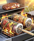 Nesting Stainless Steel Grill Basket Set 2 Pieces for Veggies Shrimp Fish and Meat with Rotating Outdoor BBQ Grilling