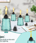 Four Pack Refillable Table Top Citronella Torches With Glass Canisters 12 Oz Each Blue Outdoor Lighting for yard decor