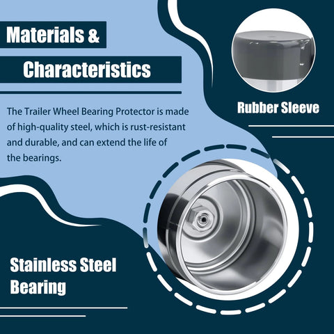 Two-pack trailer wheel bearing protector for 1.980 in hub bore; stainless steel bearing with rubber sleeve