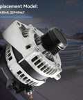 Beefed Up 170A High Output Alternator Fits 2014-2018 Silverado 1500 And Sierra 1500, 2015-2020 Suburban Tahoe Yukon And Cadillac Escalade With 4.3L 5.3L 6.2L Engines OE Replacement 84143540 22949467 1042106870 shown with truck in background.