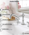 Dope Vintage Chrome 8 Inch Widespread Bathroom Faucet With Two Cross Handles, shown with polish chrome finish and features