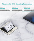 Pop Up Floor Outlet Box With 15 Amp Tamper Resistant Receptacle And Type A USB 5V 5.0A And Type C USB shown in marble surface